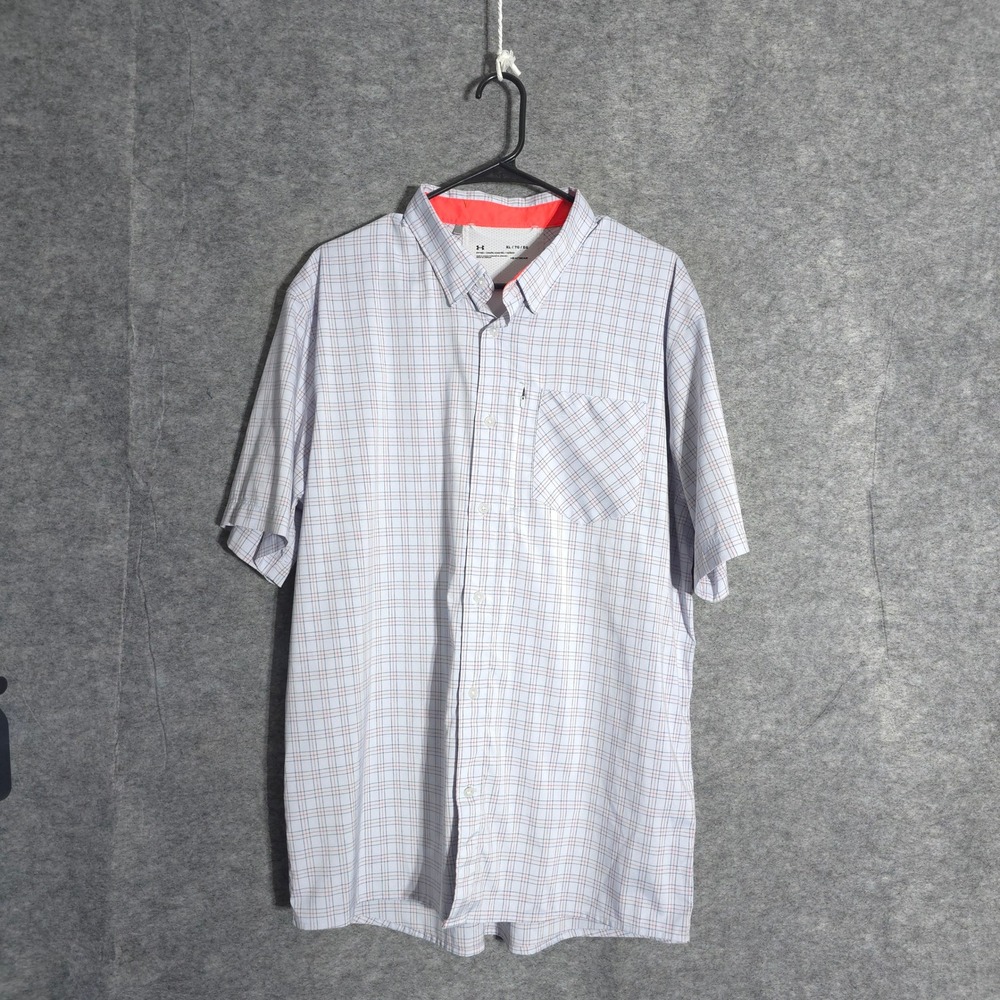 Under Armour Heatgear Shirt Mens XL White Plaid 1351122 Short Sleeve Fitted Tech